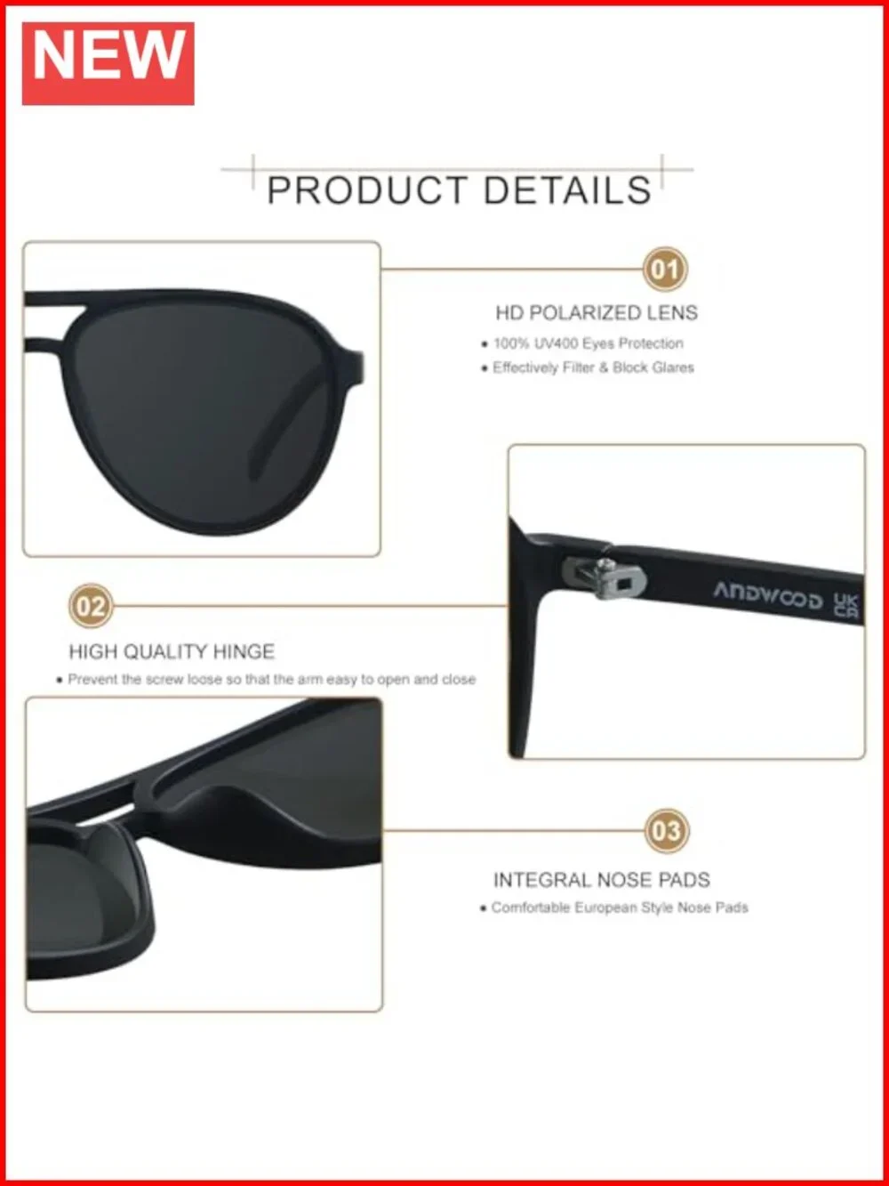 Retro Polarized Aviator Sunglasses, UV400, Square Frame, Unisex